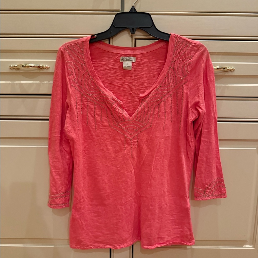 Lucky Brand Women's Pink V-Neck Top